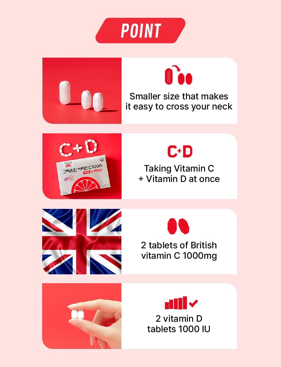 180 Tablets KULOSORY Korea Eundan Premium Vitamin C 1000mg + Vitamin D 600mg Individually Packaged