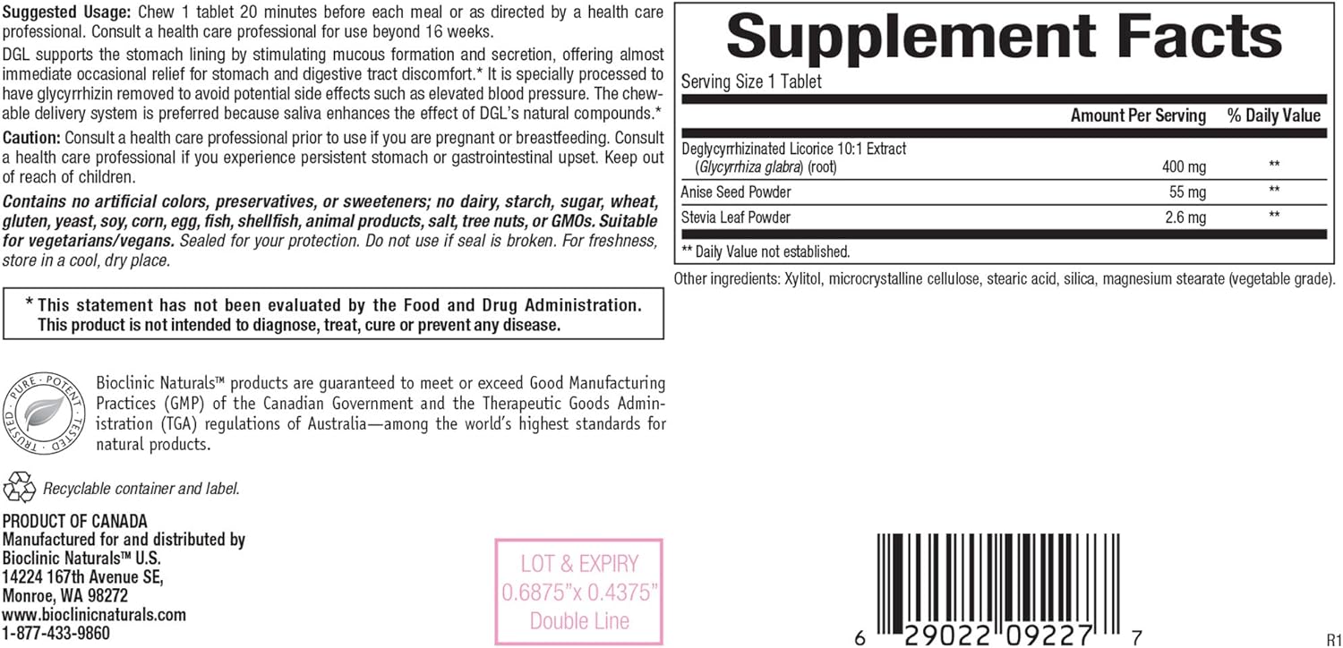 180 Tablets of DGL - Triple Pack - Bioclinic Naturals - Digestive Health Support