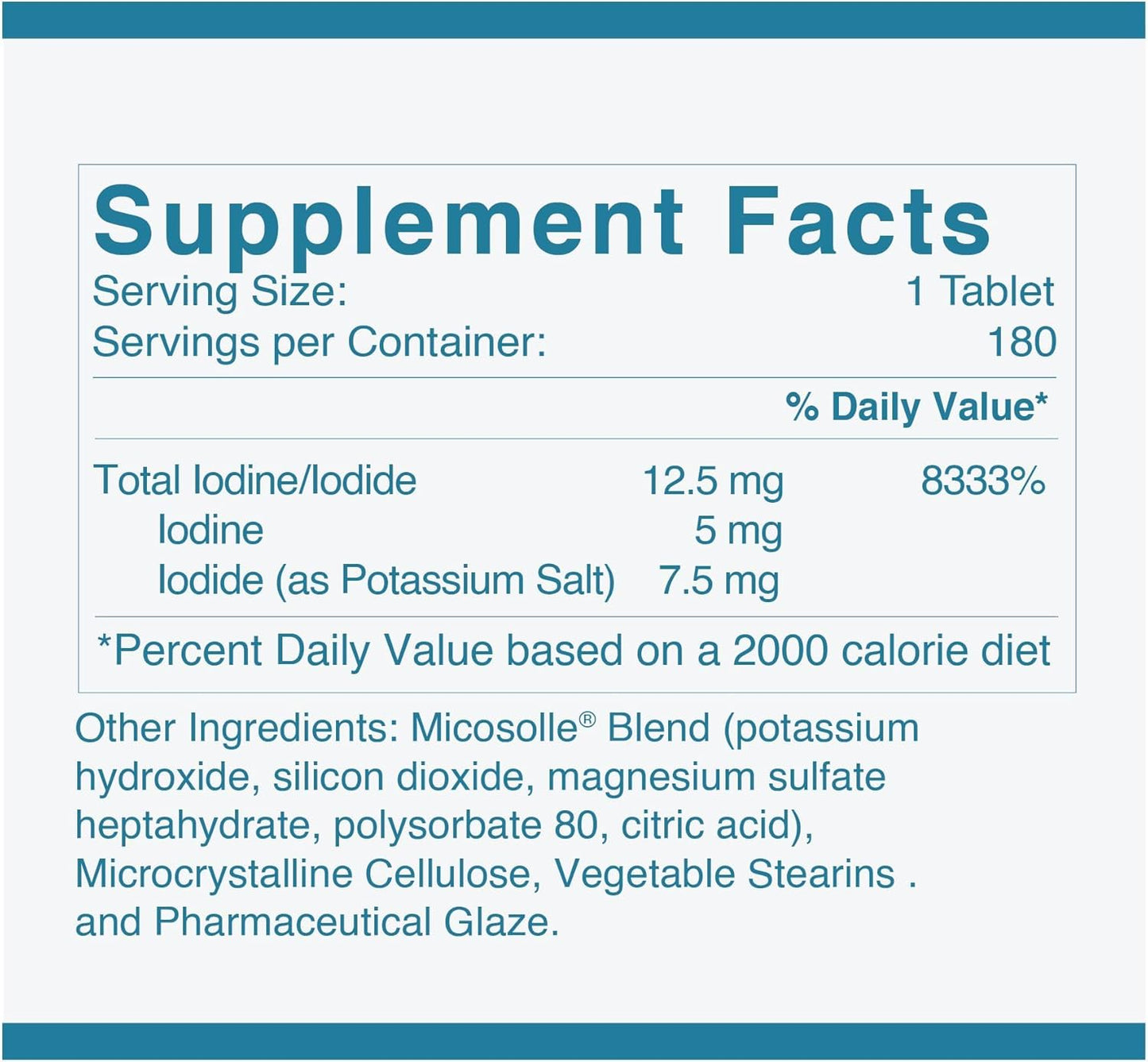 180 Tablets of Generic Iodine 12.5 mg with Potassium Iodide for Daily Nutritional Support & Wellness - 1 Pack
