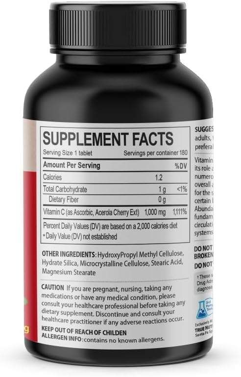180 Tablets of NANOWELL Acerola Cherry Vitamin C 1000mg for Immune Support - 180 Day Supply