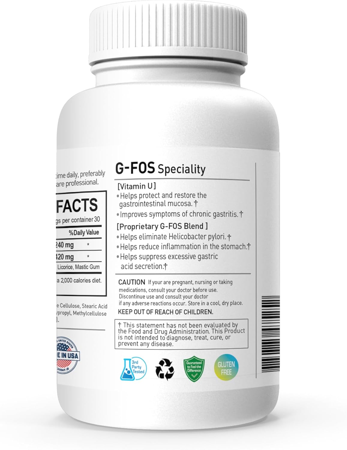 180 Tablets of NANOWELL G-FOS Digestive Health Supplement with Vitamin U for 2 Months