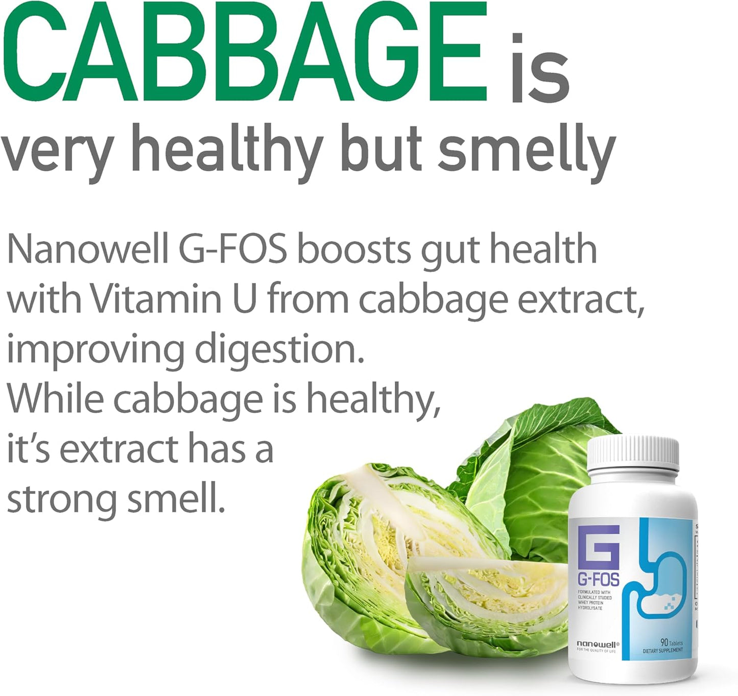 180 Tablets of NANOWELL G-FOS Digestive Health Supplement with Vitamin U for 2 Months