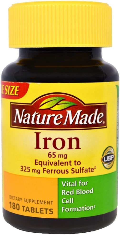 180 Tablets of Nature Made Iron 65 mg - Pack of 3