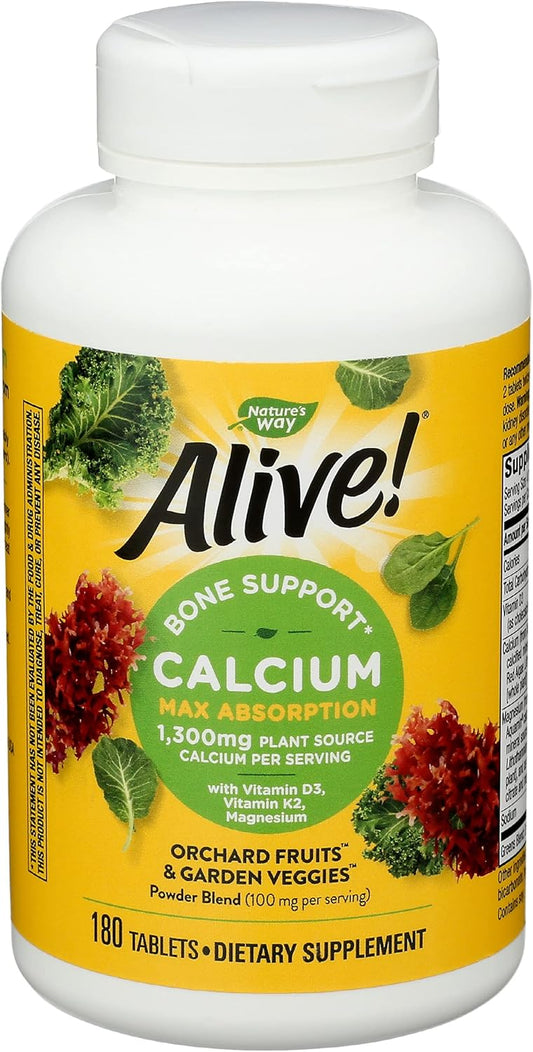 180 Tablets of Nature's Way Alive! Calcium Bone Formula with Max Absorption, Plant Source Calcium