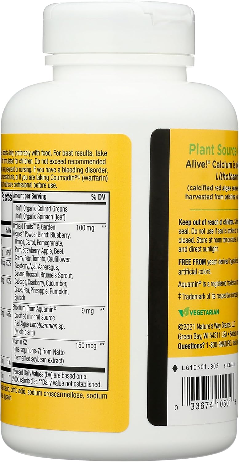 180 Tablets of Nature's Way Alive! Calcium Bone Formula with Max Absorption, Plant Source Calcium