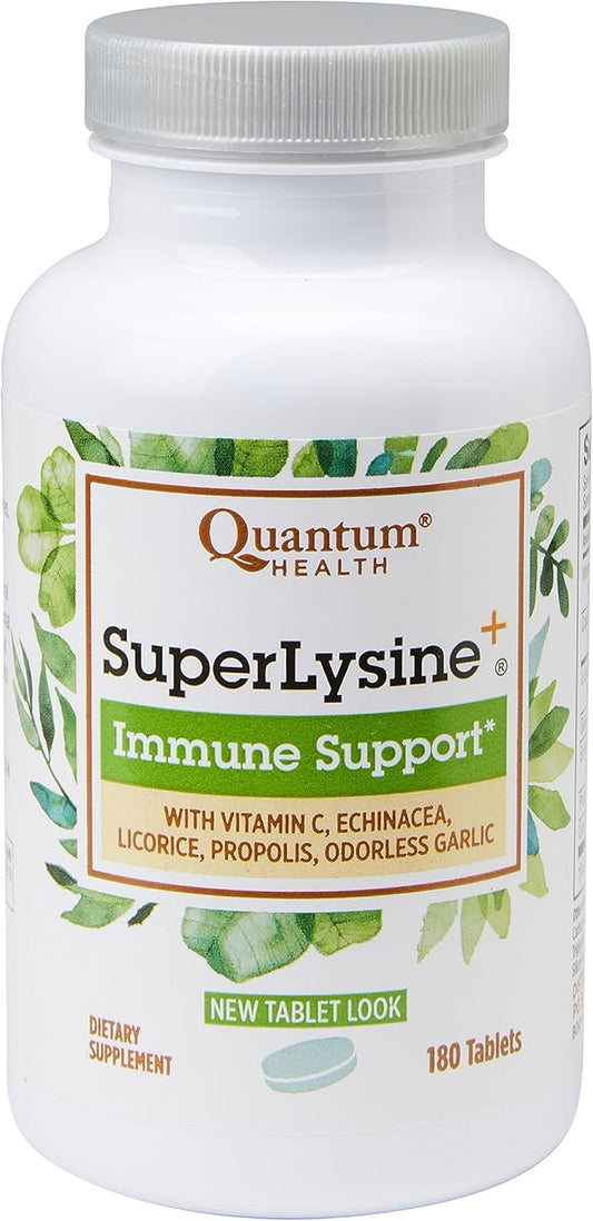 180 Tablets of Quantum Health Super Lysine+ Immune Support with Vitamin C, Echinacea, Licorice, Propolis, and Garlic
