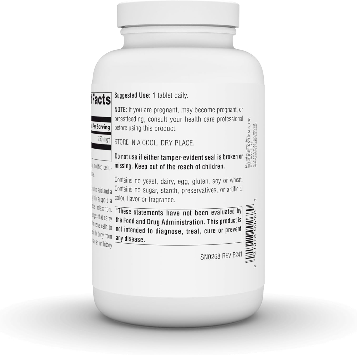 180 Tablets of Source Naturals GABA 750 mg for a Calm Mind