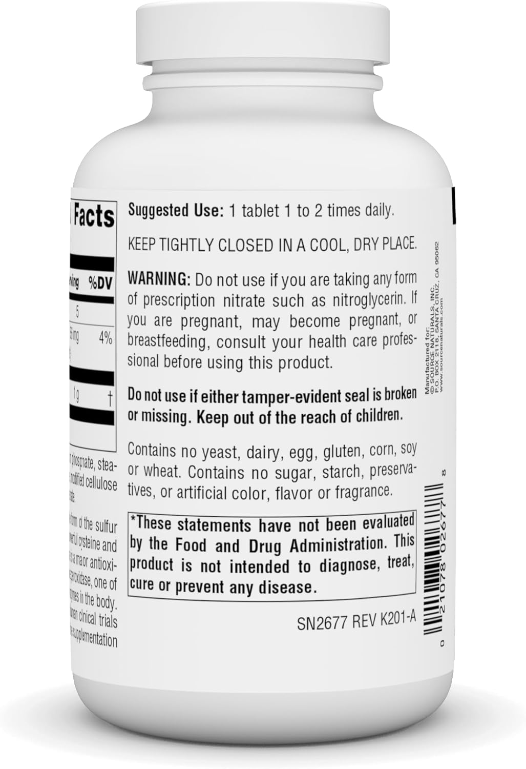 180 Tablets of Source Naturals N-Acetyl Cysteine for Respiratory Health Support - 1,000 mg Antioxidant Dietary Supplement