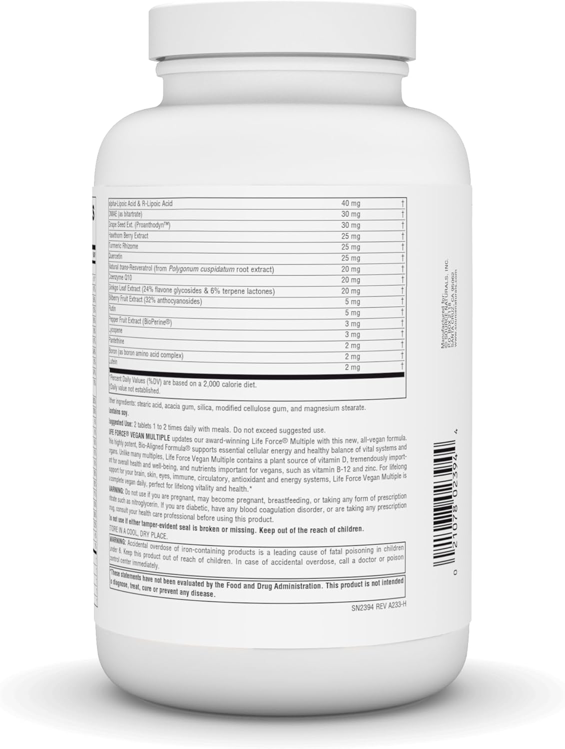 180 Tablets Source Naturals Vegan True Vegan Force Multiple with Advanced Energy Formula for Vegans