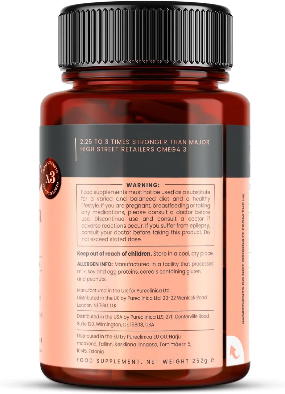 180 Triple Strength Omega 3 Capsules - 1000mg - 6 Months Supply by pureclinica