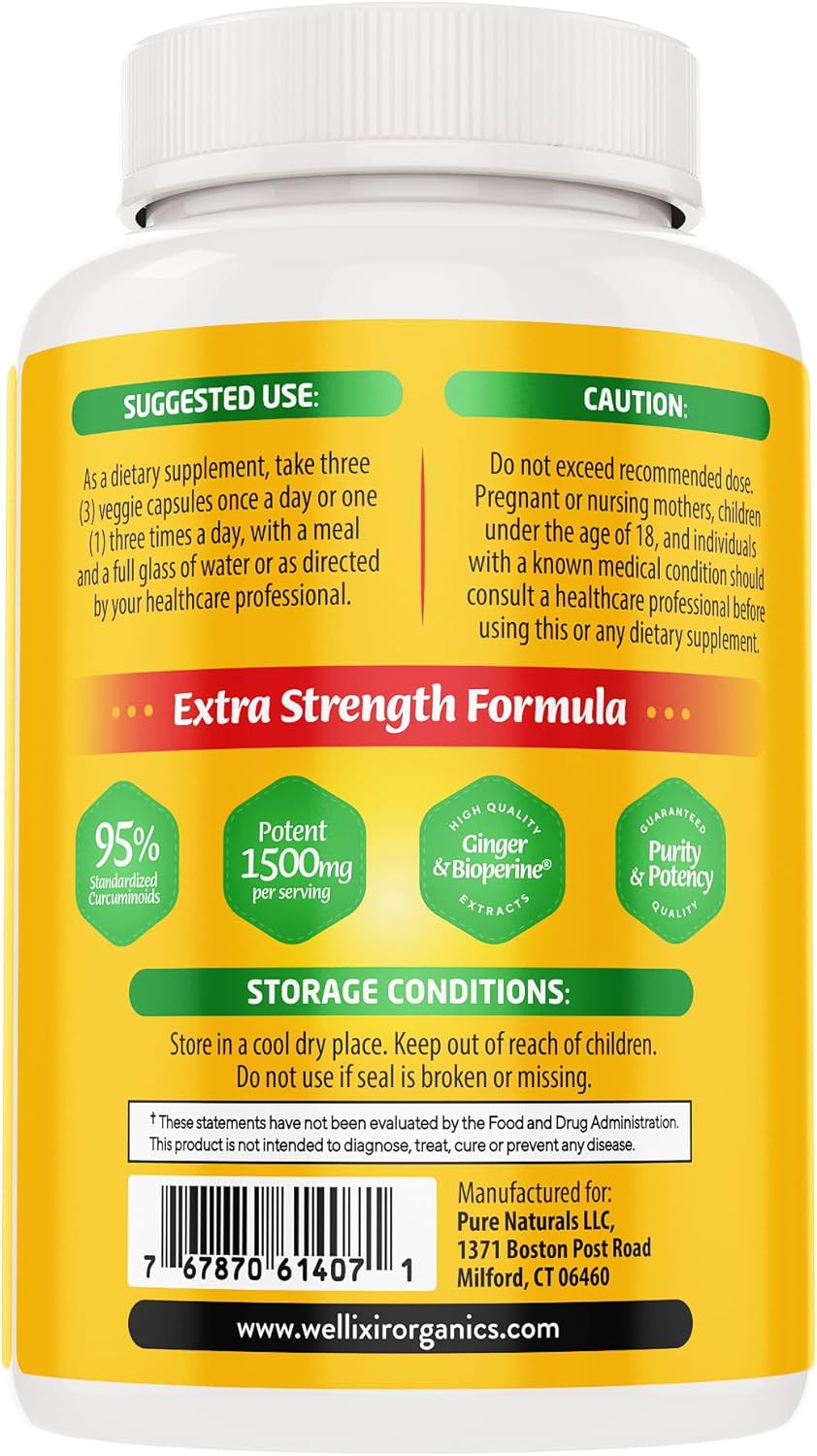 180 Turmeric Curcumin Capsules with Ginger and Black Pepper - 500mg 95% Curcuminoids - Joint Support Supplement