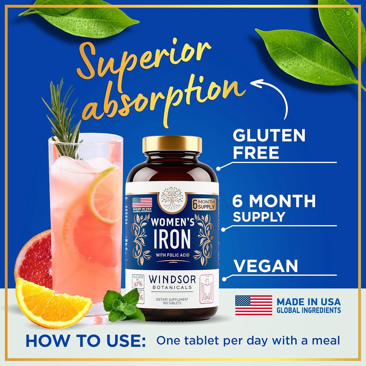 180 Vegan Iron Tablets for Women with Folic Acid - Gentle 35mg Iron, 667mcg Vitamin B9 - Anemia, Period, Pregnancy Support - Prenatal Ferrous Sulfate Pills