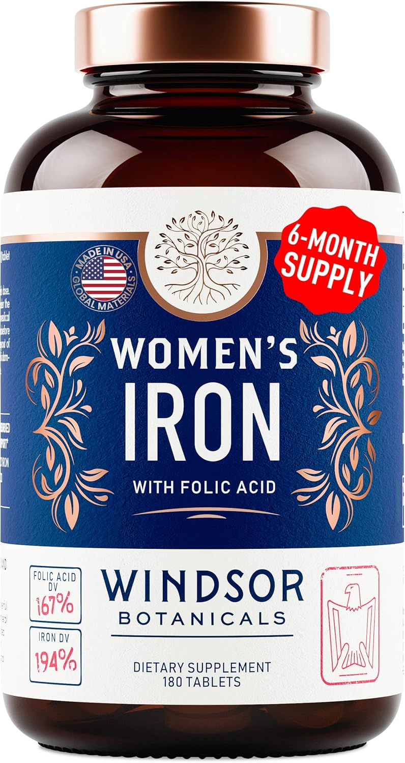 180 Vegan Iron Tablets for Women with Folic Acid - Gentle 35mg Iron, 667mcg Vitamin B9 - Anemia, Period, Pregnancy Support - Prenatal Ferrous Sulfate Pills