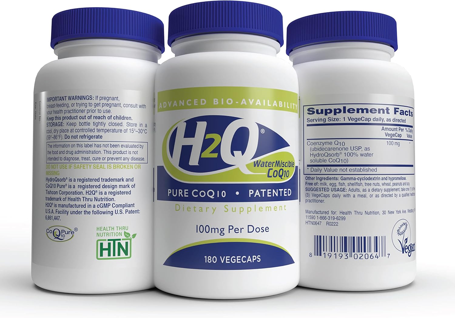 180 Vegan Non-GMO CoQ-10 Capsules with Superior Absorption for Cardiovascular and Mitochondria Support