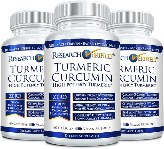 180 Vegan Turmeric Curcumin Capsules with BioPerine & Curcumin C3 Complex - Made in USA