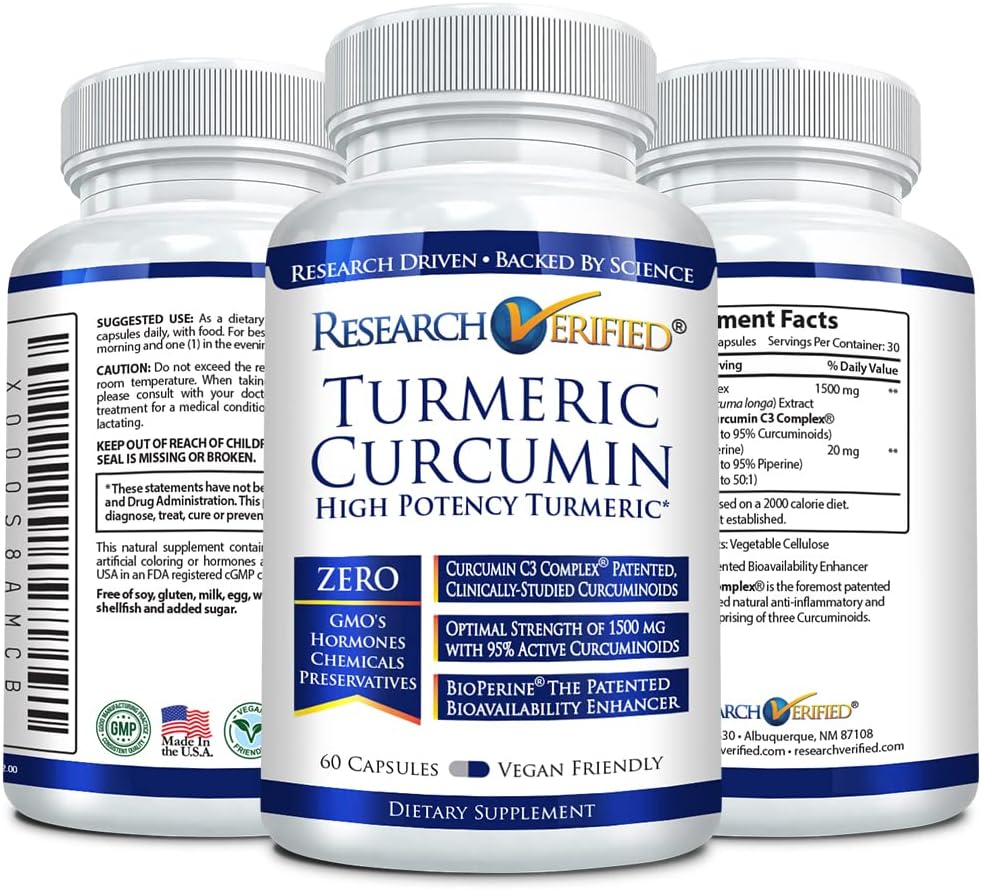 180 Vegan Turmeric Curcumin Capsules with BioPerine & Curcumin C3 Complex - Made in USA