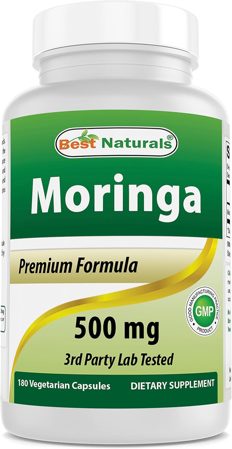 180 Vegetarian Capsules of Best Naturals Moringa 500 mg - Top Quality Supplement for Overall Wellness