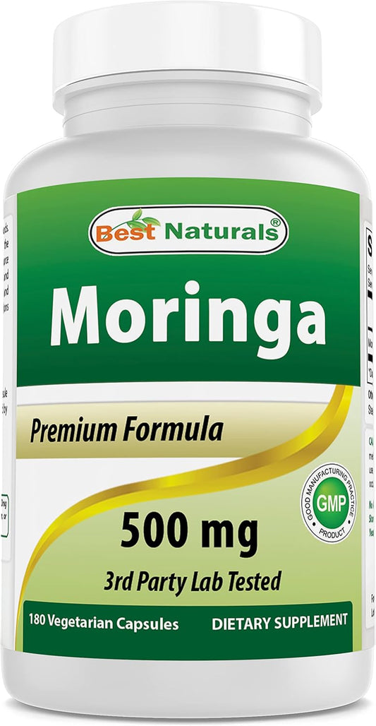 180 Vegetarian Capsules of Best Naturals Moringa 500 mg - Top Quality Supplement for Overall Wellness