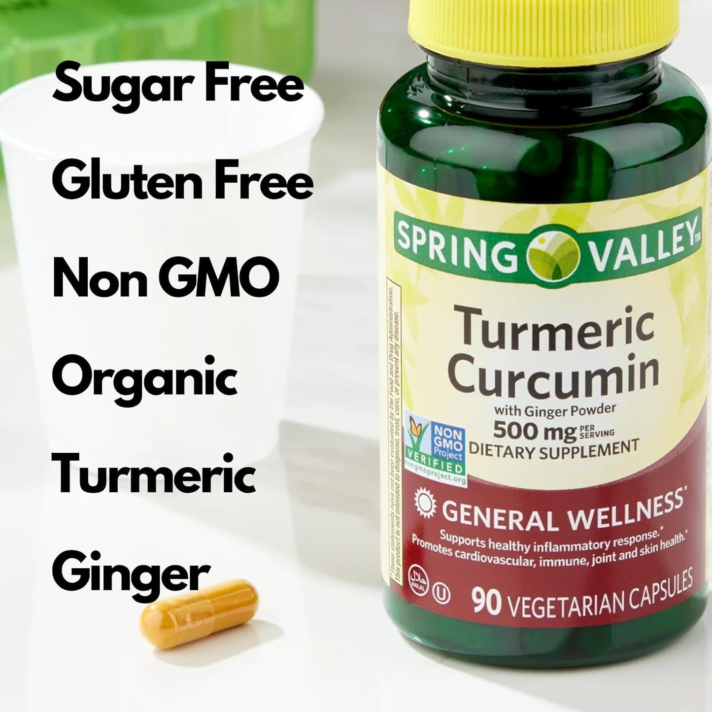 180 Vegetarian Capsules of THREE PEBBLES Spring Valley Turmeric Ginger Supplement