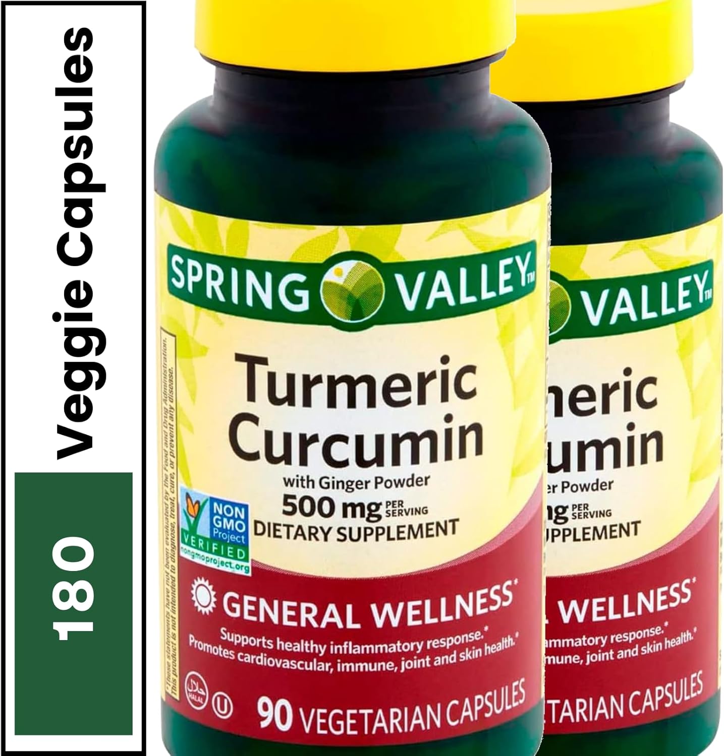 180 Vegetarian Capsules of THREE PEBBLES Spring Valley Turmeric Ginger Supplement