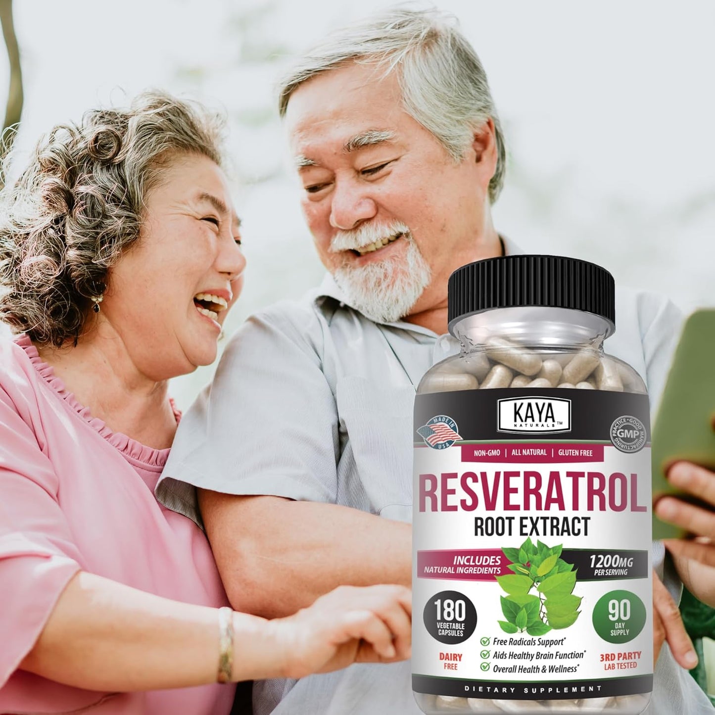 180 Vegetarian Resveratrol Capsules for Anti-Aging with Brain Support and Antioxidant Benefits by Kaya Naturals
