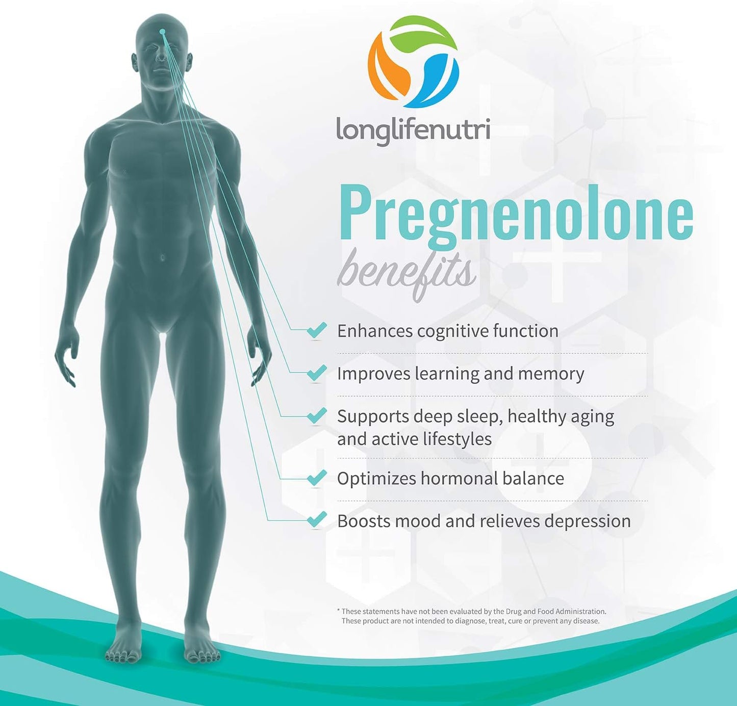 180 Veggie Caps of LongLifeNutri Pregnenolone for Brain & Hormone Support - Made in USA for Improved Memory, Focus & Vitality