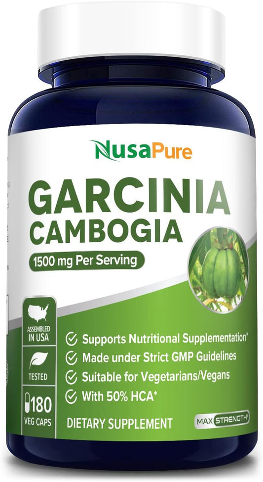 180 Veggie Caps of NusaPure Garcinia Cambogia 1500mg - Vegetarian, Non-GMO, Gluten Free