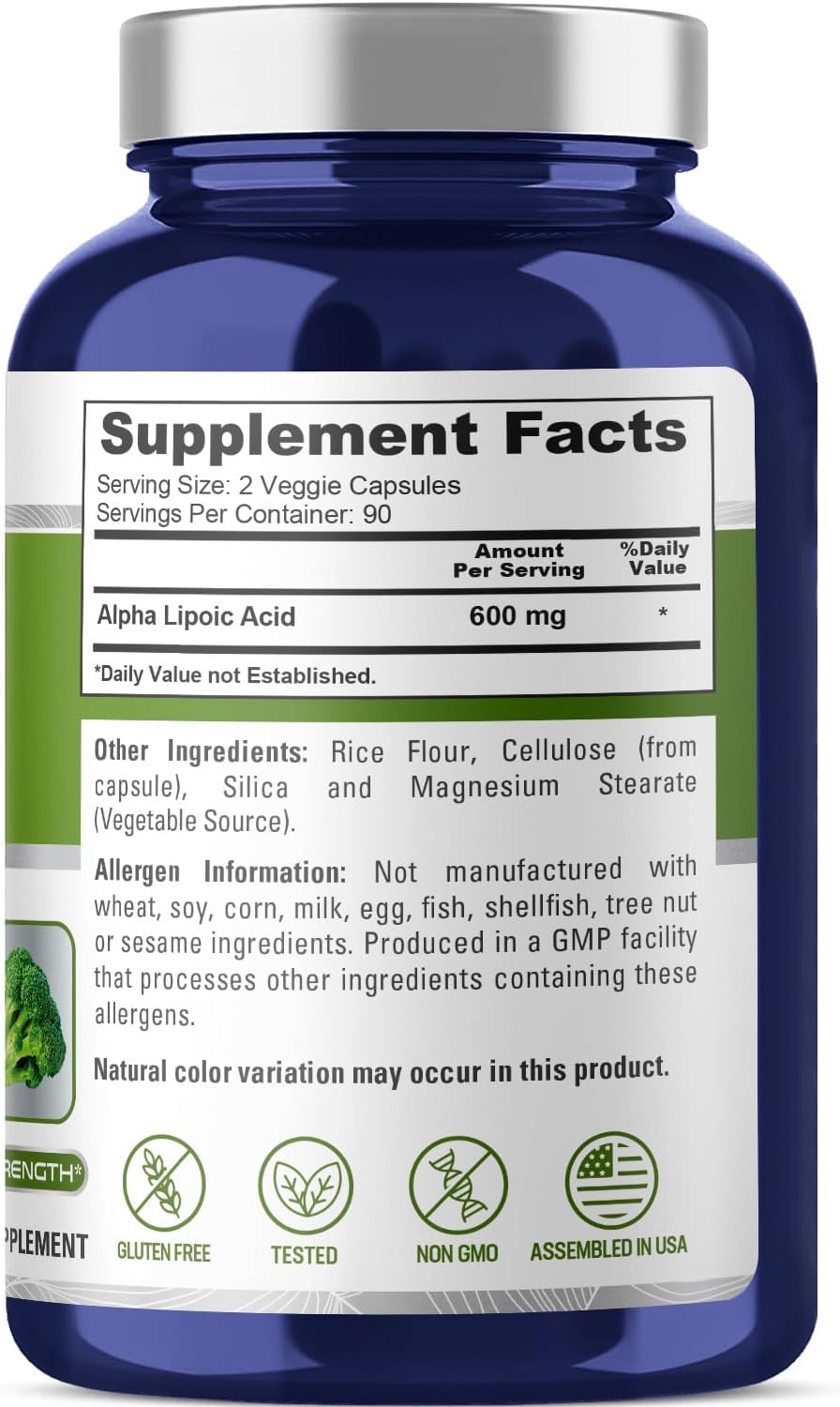 180 Veggie Capsules of NusaPure Alpha Lipoic Acid 600mg - Vegetarian, Non-GMO, Gluten-Free Formula