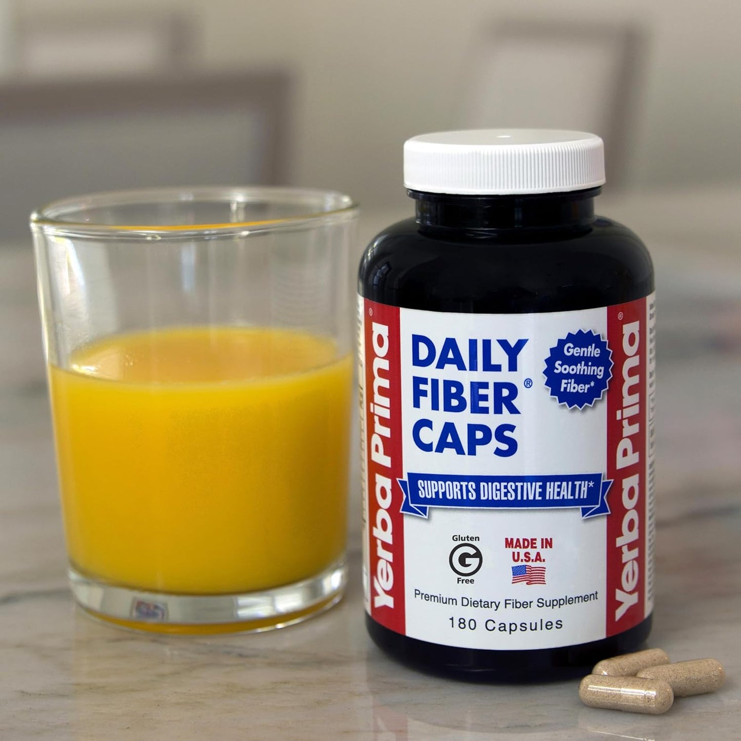 180 Yerba Prima Daily Fiber Capsules for Colon Cleanse & Gut Health - Soluble & Insoluble Fiber Supplement - Vegan & Non-GMO - Gluten-Free