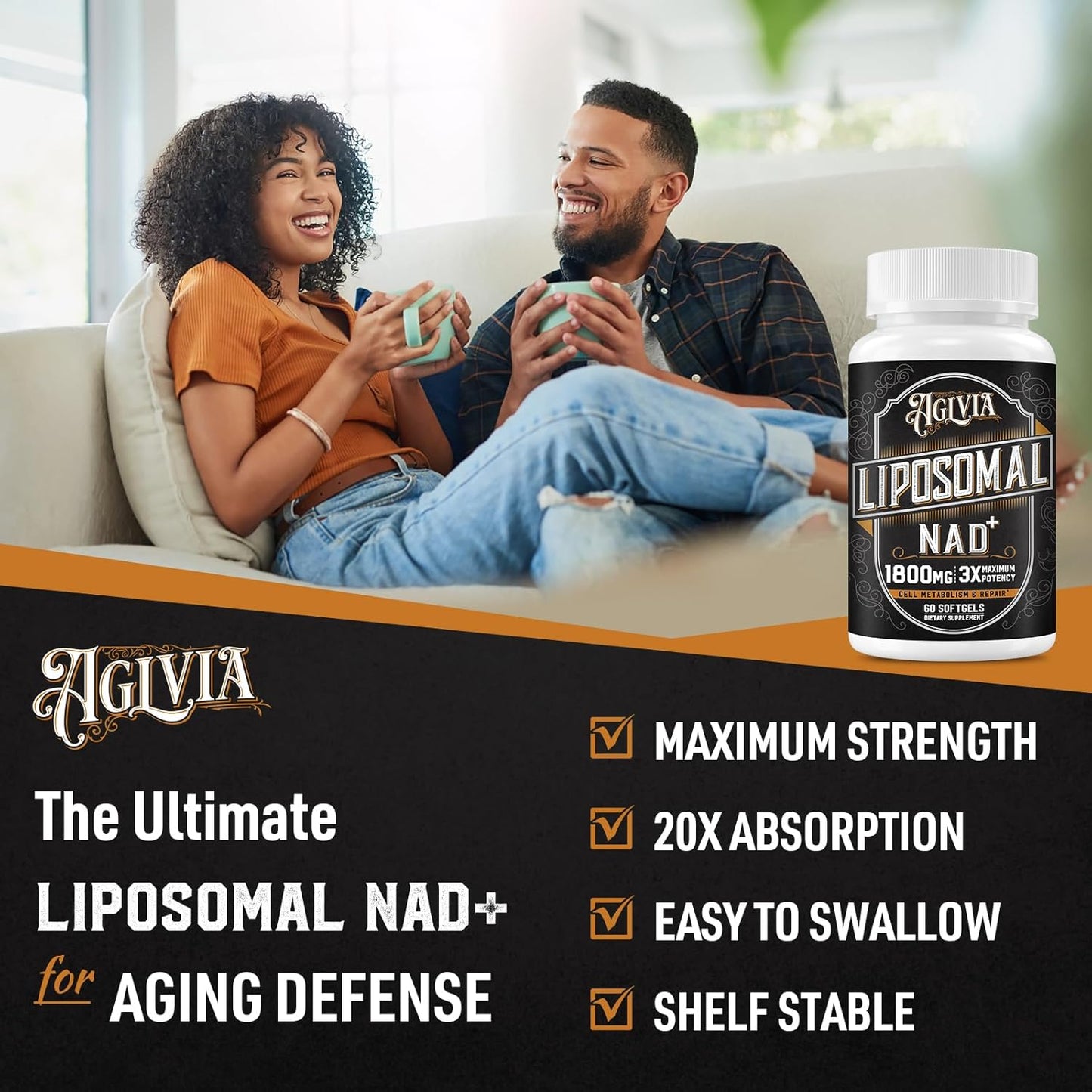 1800 MG Liposomal NAD+ Supplement for Energy & Cellular Repair - Non-GMO, 60 Softgels