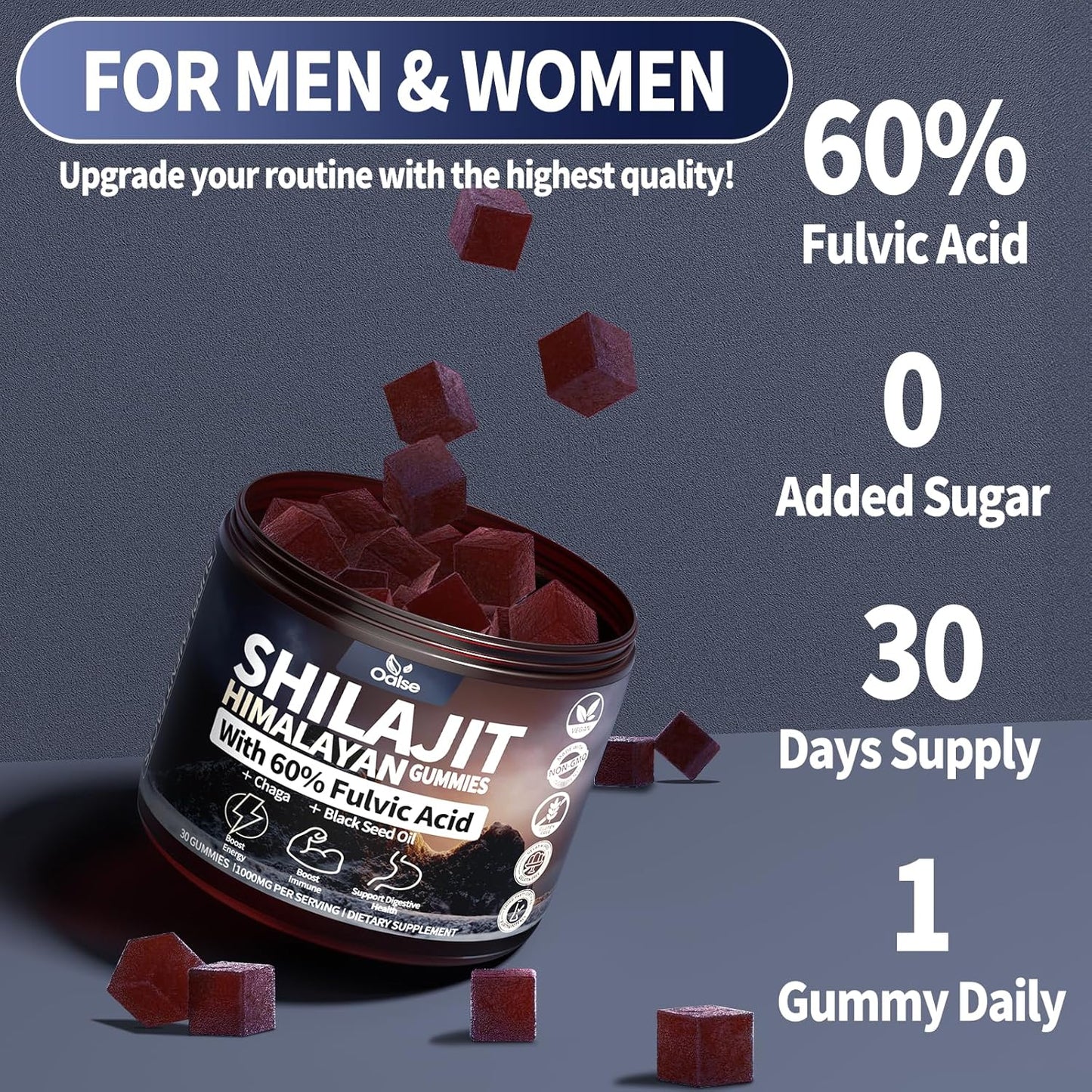 18,000mg Shilajit Gummies with 60%+ Fulvic Acid & 85+ Trace Minerals - Pure Himalayan Supplement