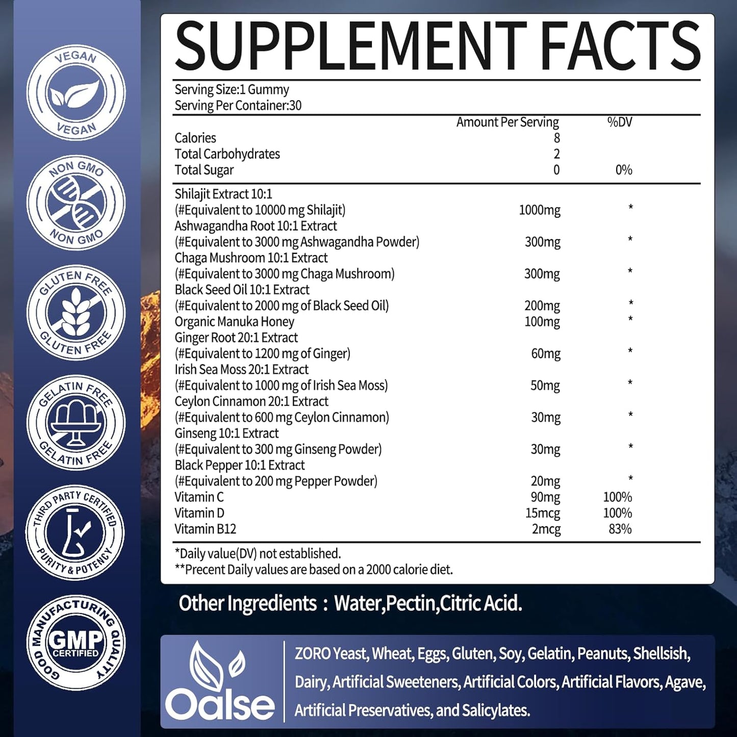 18,000mg Shilajit Gummies with 60%+ Fulvic Acid & 85+ Trace Minerals - Pure Himalayan Supplement