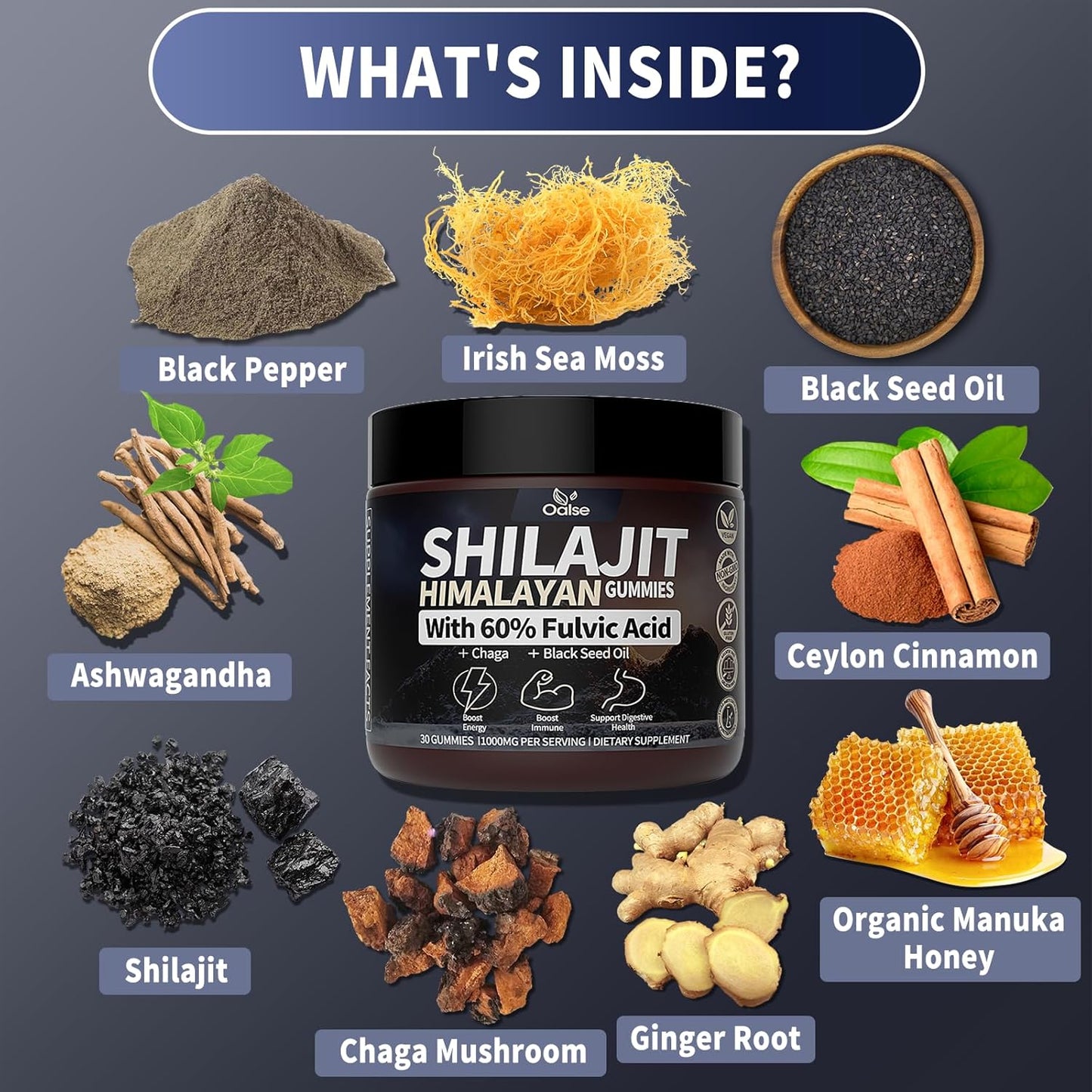 18,000mg Shilajit Gummies with 60%+ Fulvic Acid & 85+ Trace Minerals - Pure Himalayan Supplement