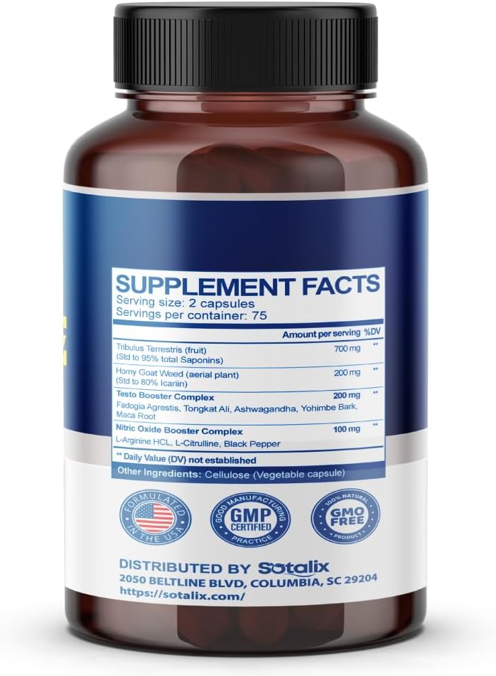 18,000MG Ultra Booster Male Supplement with Tribulus Terrestris and Horny Goat Weed for Energy, Strength, and Endurance - Made in USA