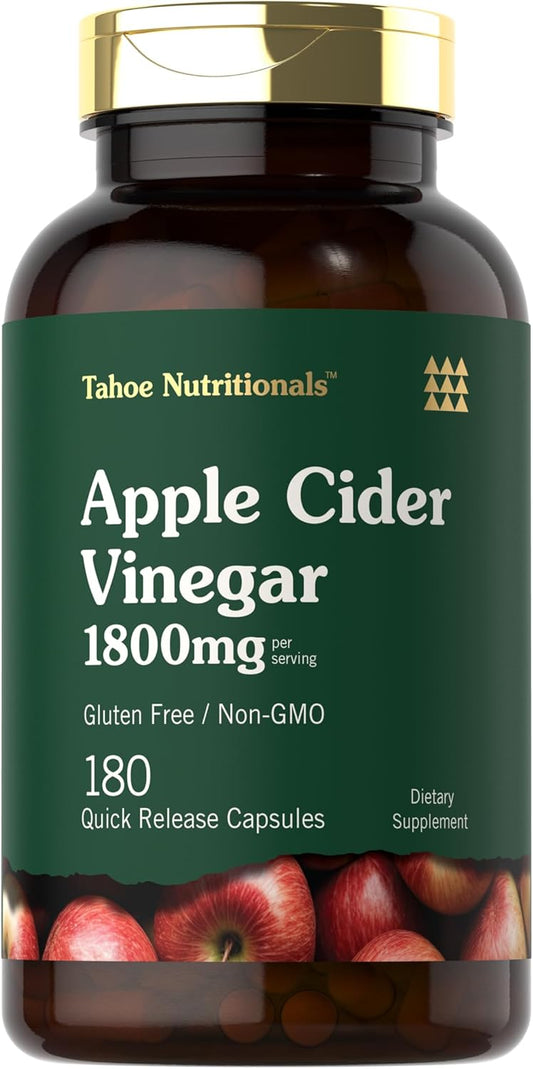 1800mg Apple Cider Vinegar Capsules - 180 Count Non-GMO & Gluten-Free Supplement by Tahoe Nutritionals