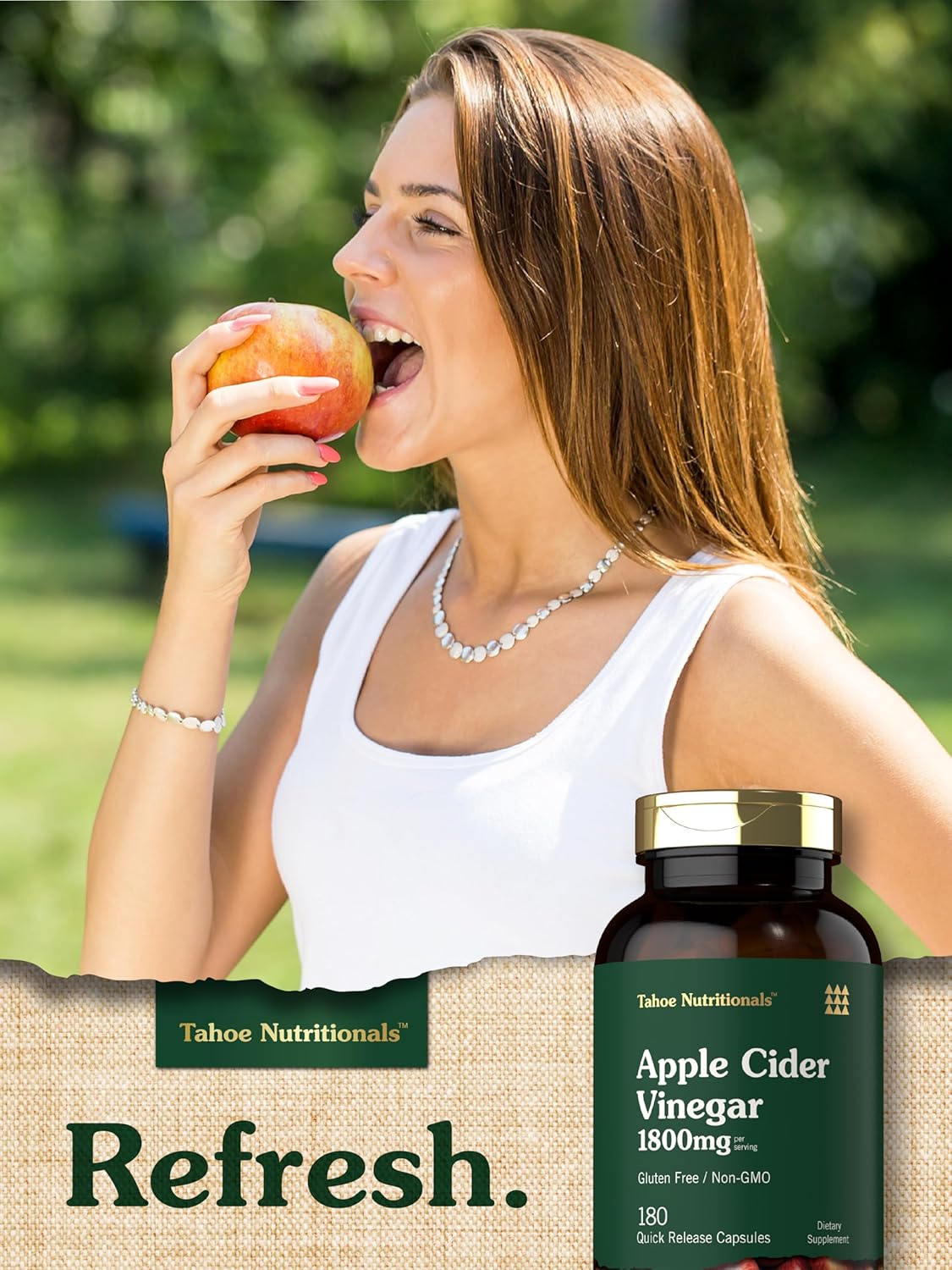 1800mg Apple Cider Vinegar Capsules - 180 Count Non-GMO & Gluten-Free Supplement by Tahoe Nutritionals