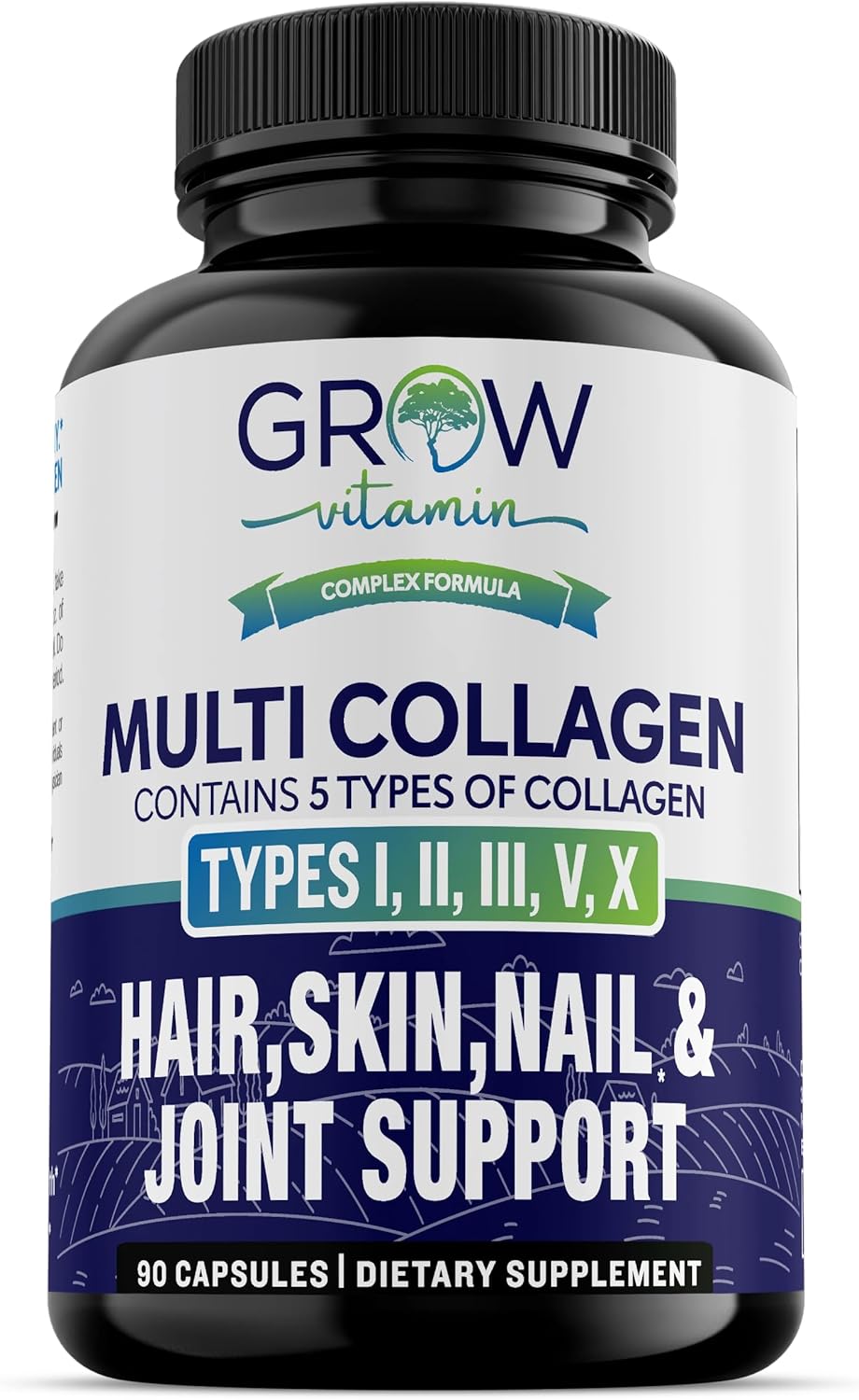 1800MG Multi Collagen Capsules - Non-GMO, Grass Fed - Hair, Skin, Nails & Joint Support - 90 Capsules