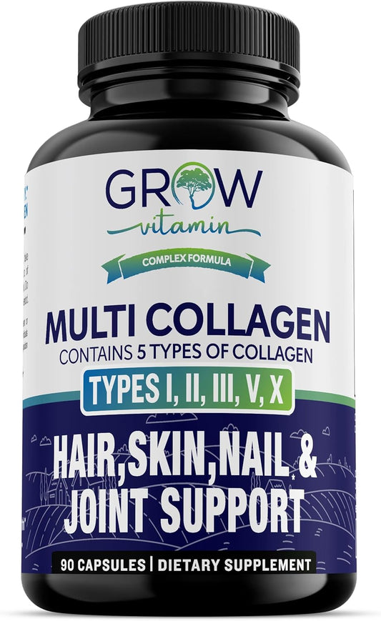 1800MG Multi Collagen Capsules - Non-GMO, Grass Fed - Hair, Skin, Nails & Joint Support - 90 Capsules