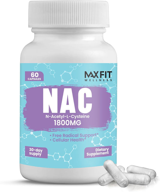 1800mg NAC Supplement for Immune & Liver Health - Antioxidant Support, Respiratory Function - 60 Veggie Capsules