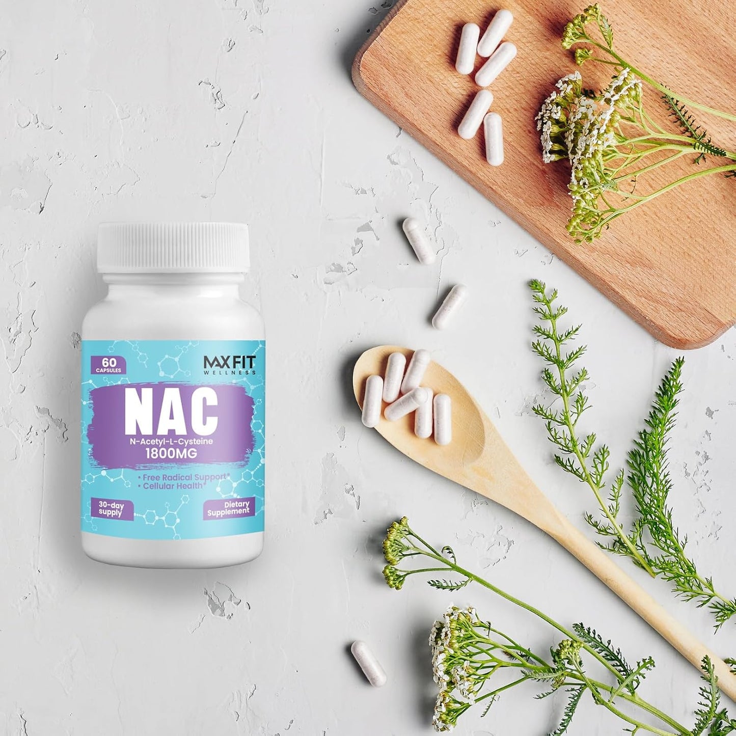1800mg NAC Supplement for Immune & Liver Health - Antioxidant Support, Respiratory Function - 60 Veggie Capsules
