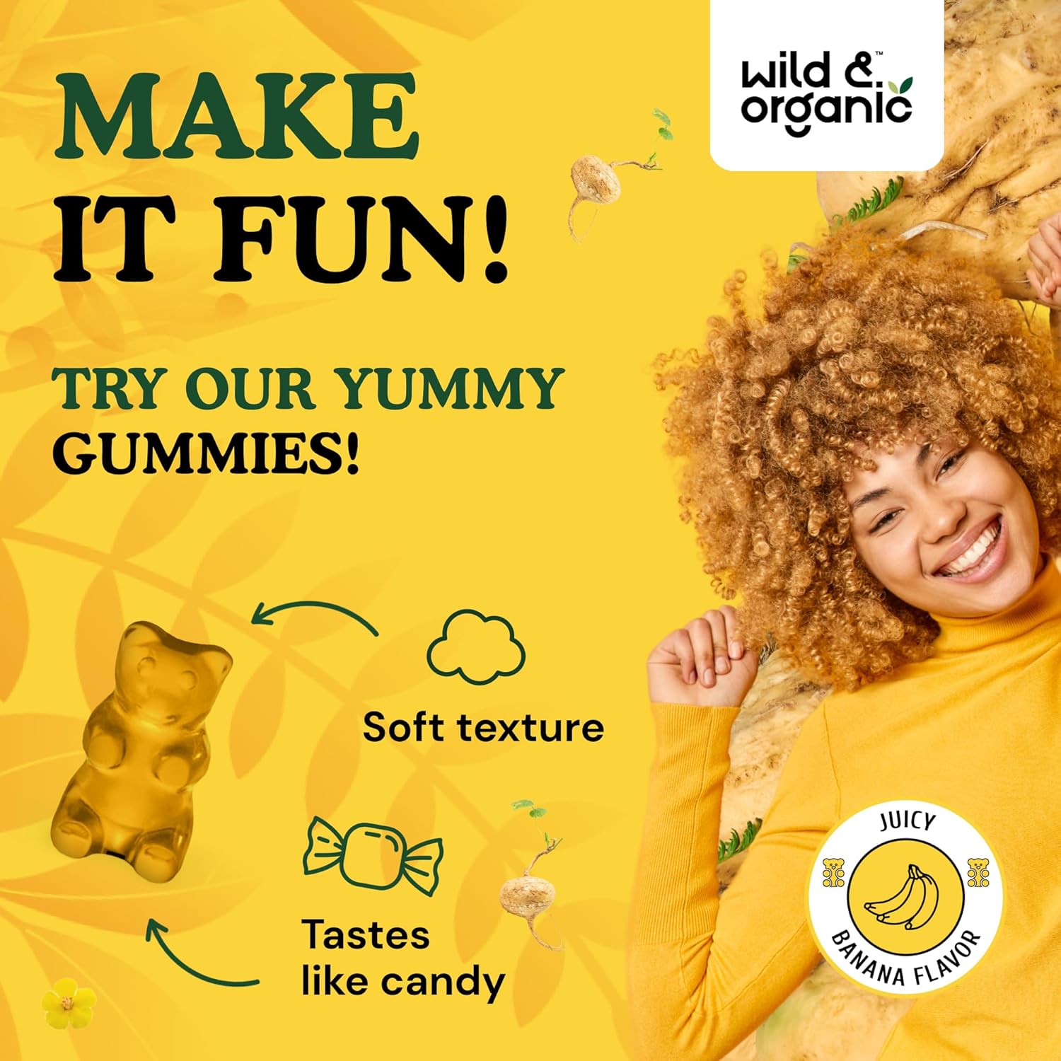 1800mg Organic Wild Maca Root Gummies - Yellow, Red, Black Maca Chews for Mood & Overall Support - Peruvian Supplement for Men & Women - 60 Vegan Gummies