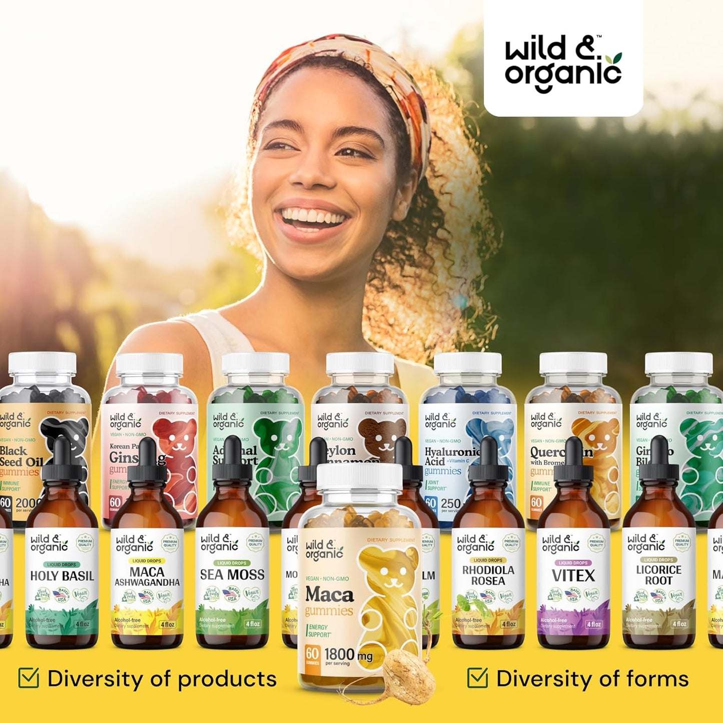 1800mg Organic Wild Maca Root Gummies - Yellow, Red, Black Maca Chews for Mood & Overall Support - Peruvian Supplement for Men & Women - 60 Vegan Gummies