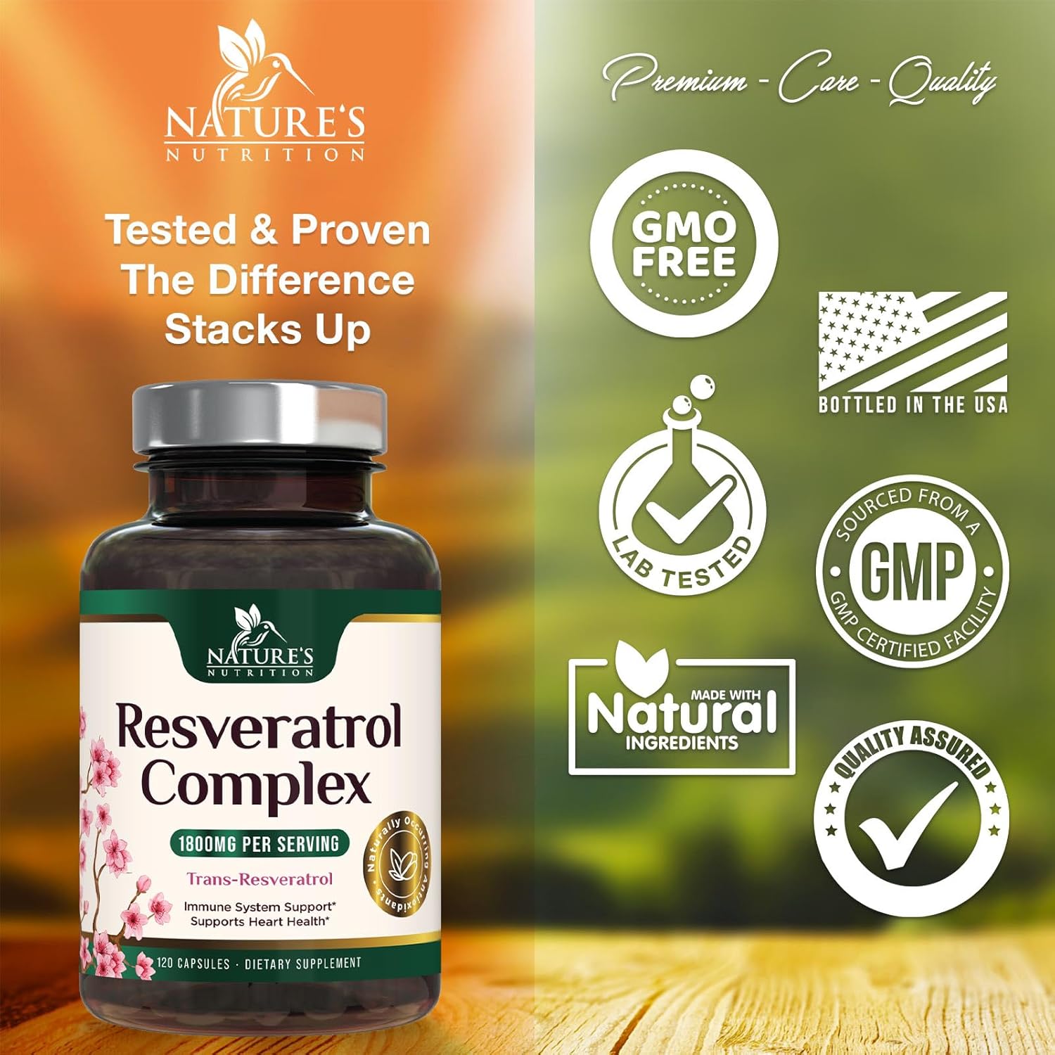 1800mg Resveratrol Supplement for Healthy Aging & Immune Support - Heart Health & Cellular Energy - Non-GMO, Vegan - 120 Capsules