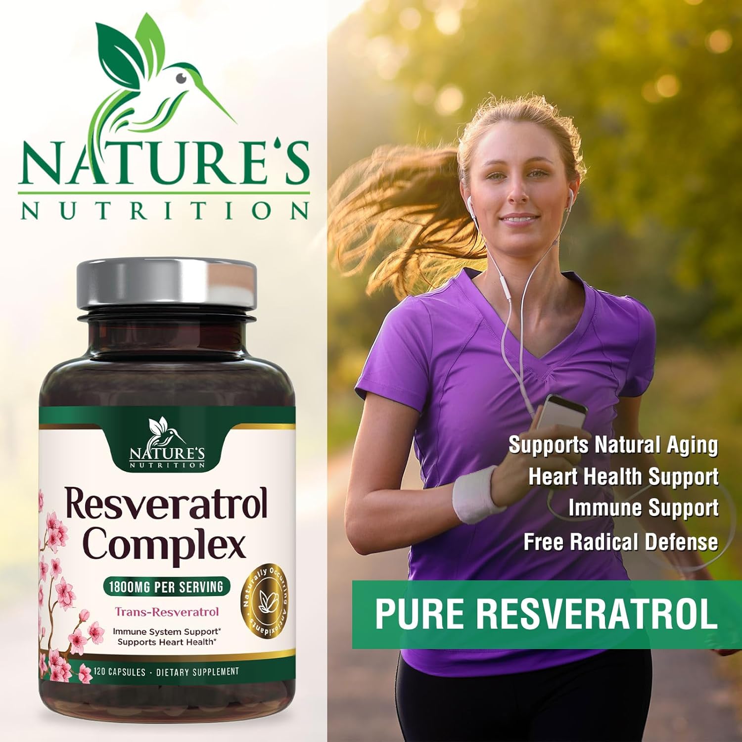 1800mg Resveratrol Supplement for Healthy Aging & Immune Support - Heart Health & Cellular Energy - Non-GMO, Vegan - 120 Capsules