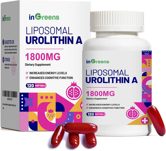 1800mg Urolithin A Supplement for Muscle Strength, Endurance, and Longevity - NAD+ Boost, Antioxidant, Cell Repair - 120 Softgels