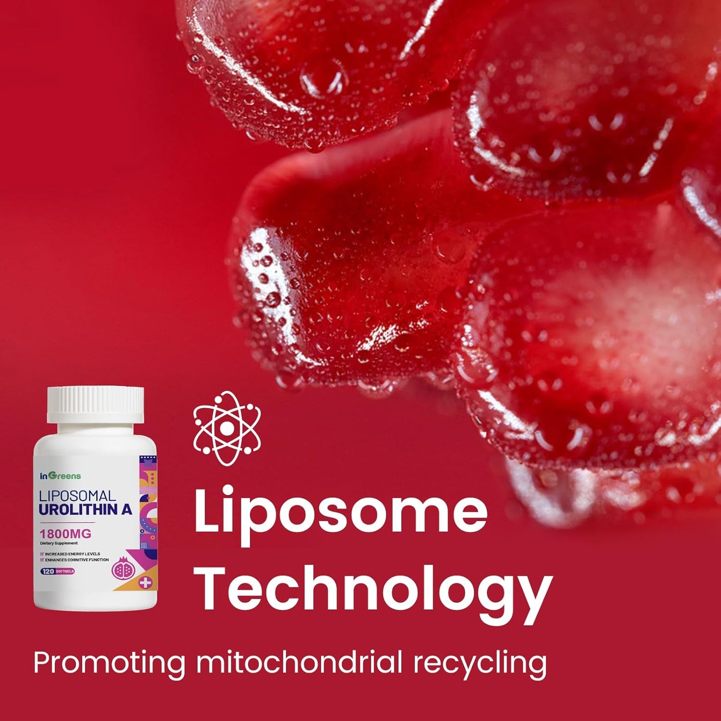 1800mg Urolithin A Supplement for Muscle Strength, Endurance, and Longevity - NAD+ Boost, Antioxidant, Cell Repair - 120 Softgels