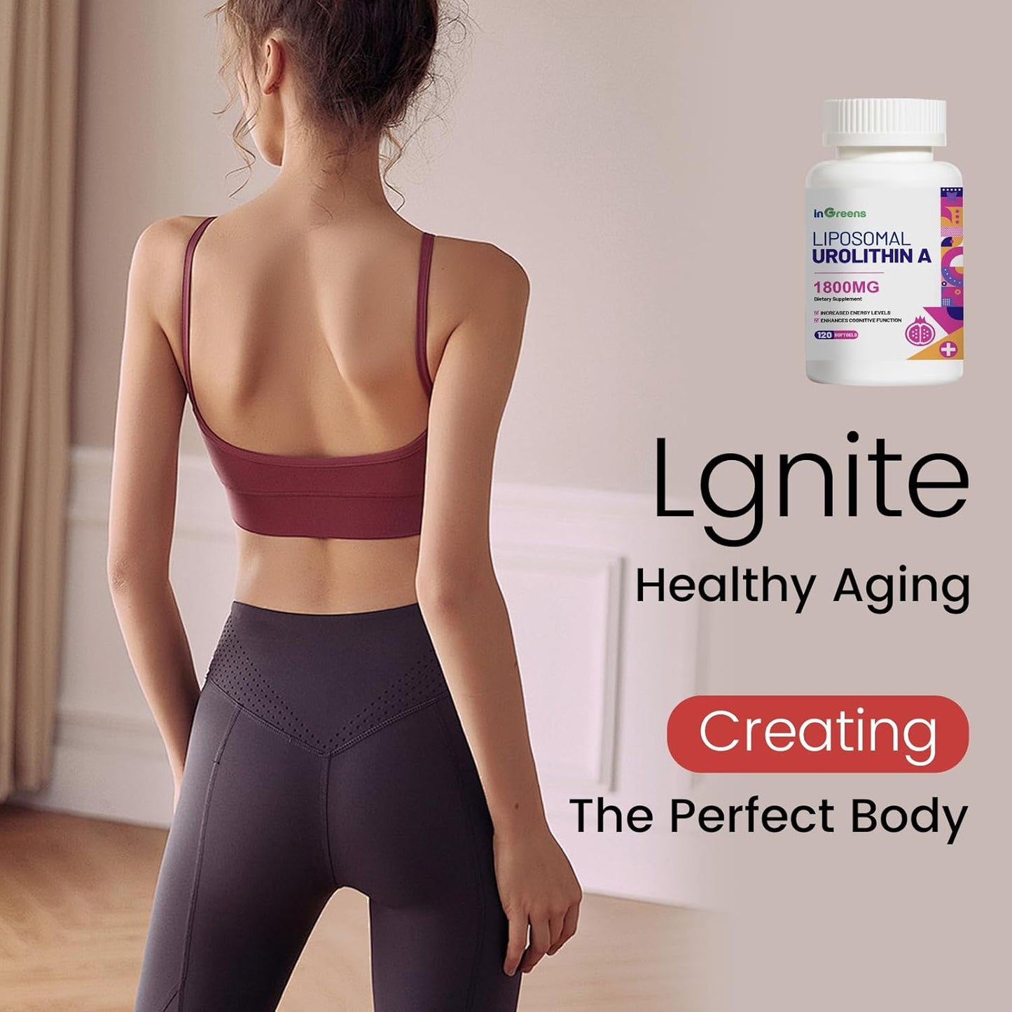 1800mg Urolithin A Supplement for Muscle Strength, Endurance, and Longevity - NAD+ Boost, Antioxidant, Cell Repair - 120 Softgels