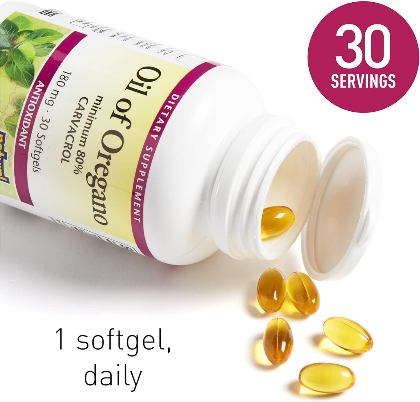 180mg Oil of Oregano Softgels with Extra Virgin Olive Oil for Health (30 Servings)