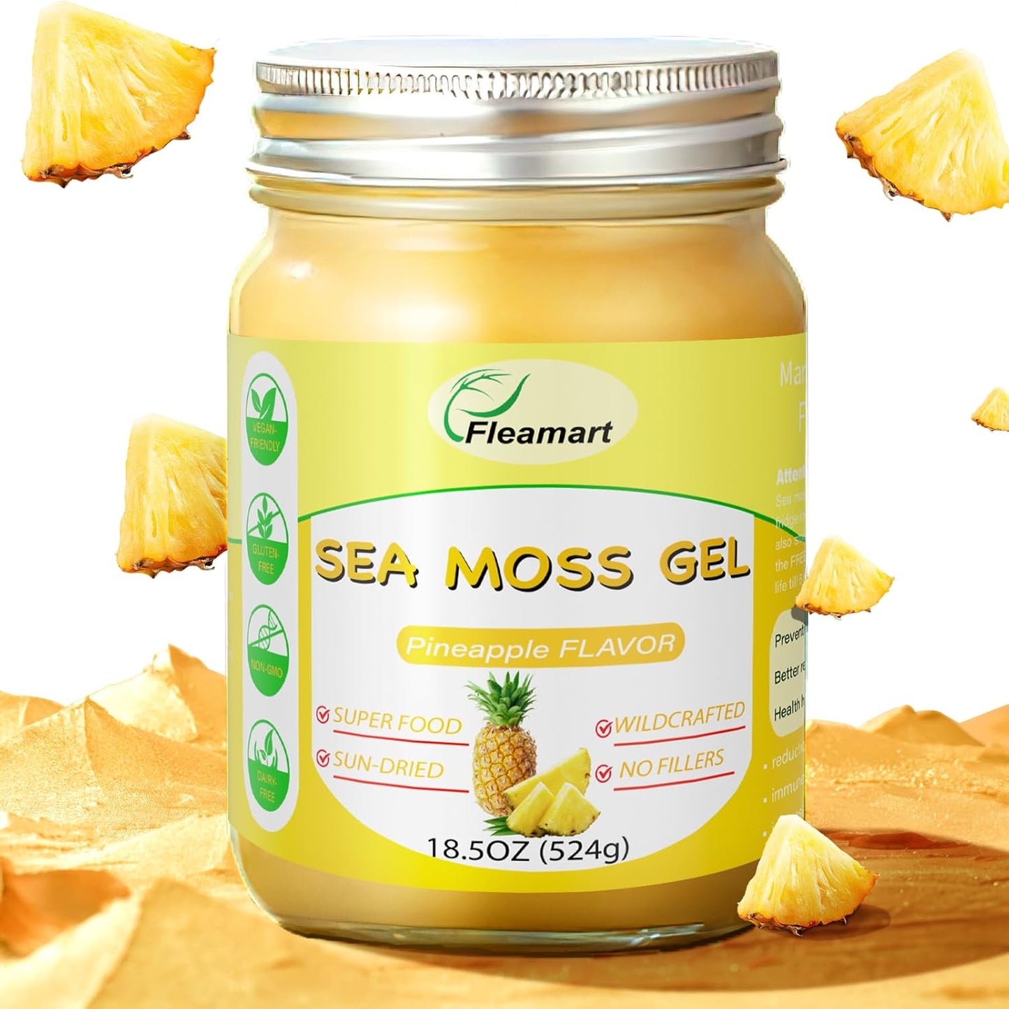 18.5OZ Organic Raw Irish Sea Moss Gel - Vegan Superfood with Vitamins and Minerals, Pineapple Flavor - Wildcrafted Seamoss Gel for Immune Support