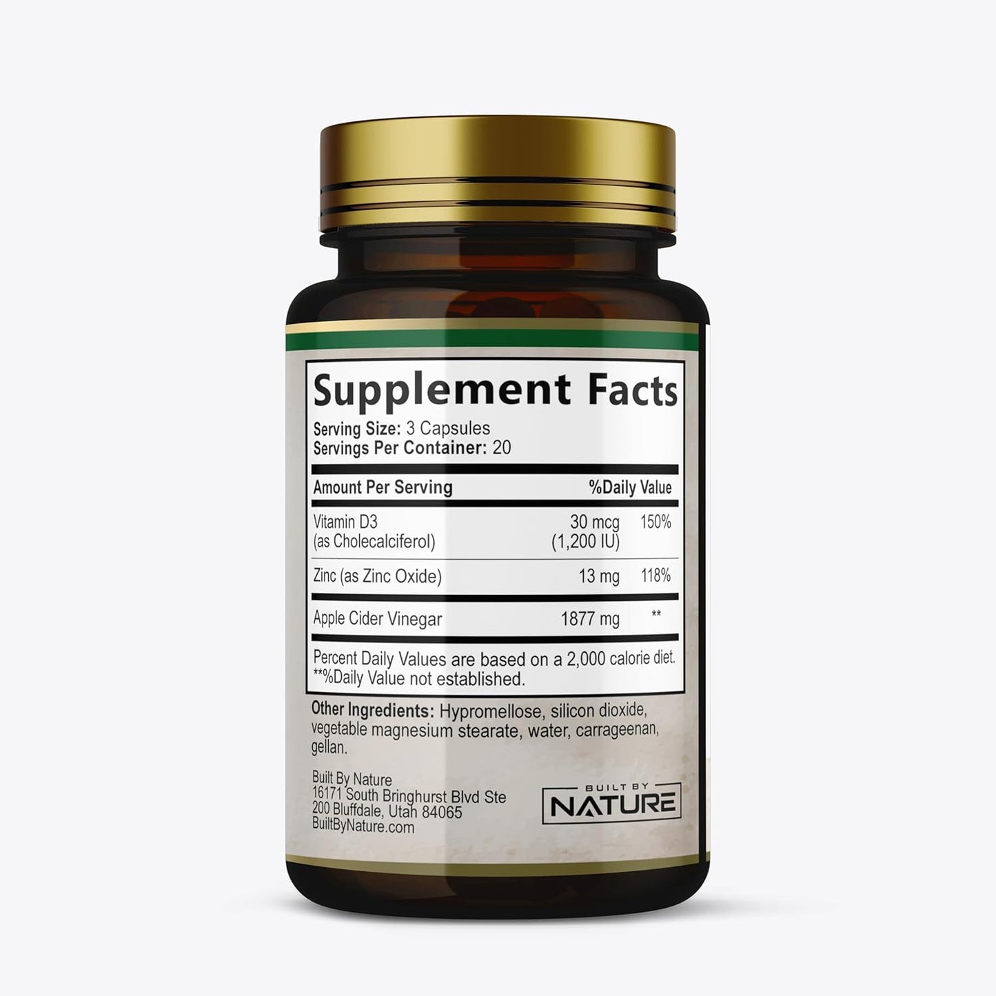 1877mg Apple Cider Vinegar Capsules with Vitamin D and Zinc for Immune & Digestion Support - ACV Supplement for Men & Women - 60 Pills